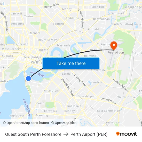 Quest South Perth Foreshore to Perth Airport (PER) map
