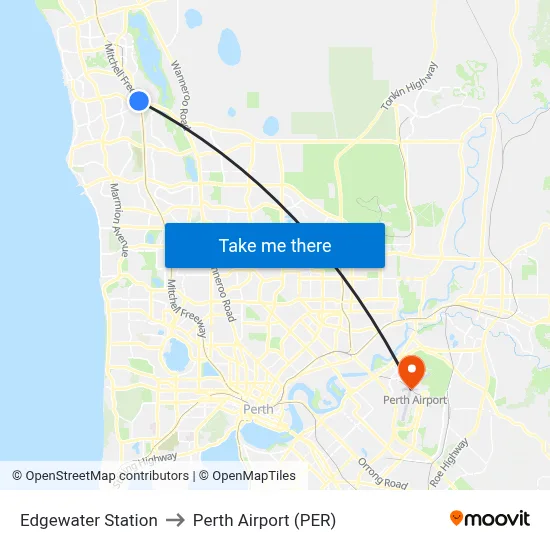 Edgewater Station to Perth Airport (PER) map
