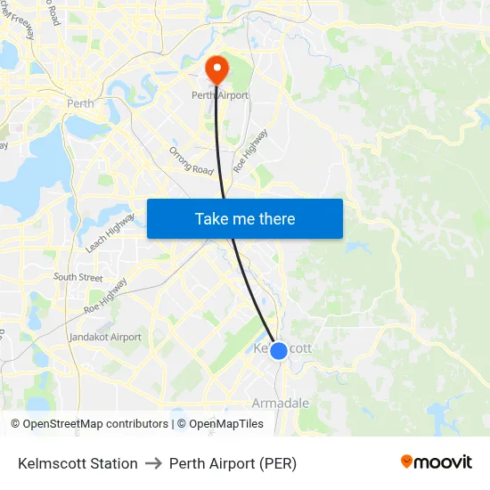 Kelmscott Station to Perth Airport (PER) map