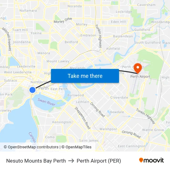 Nesuto Mounts Bay Perth to Perth Airport (PER) map