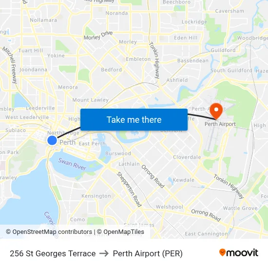 256 St Georges Terrace to Perth Airport (PER) map