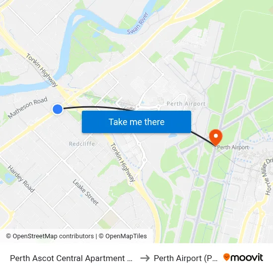 Perth Ascot Central Apartment Hotel to Perth Airport (PER) map