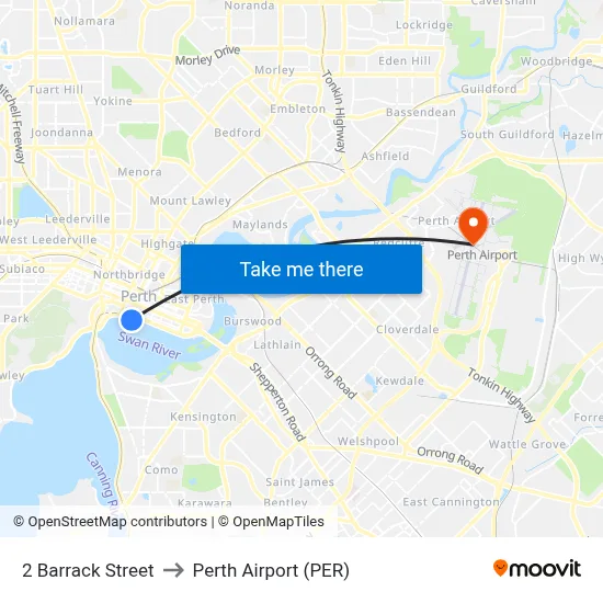 2 Barrack Street to Perth Airport (PER) map