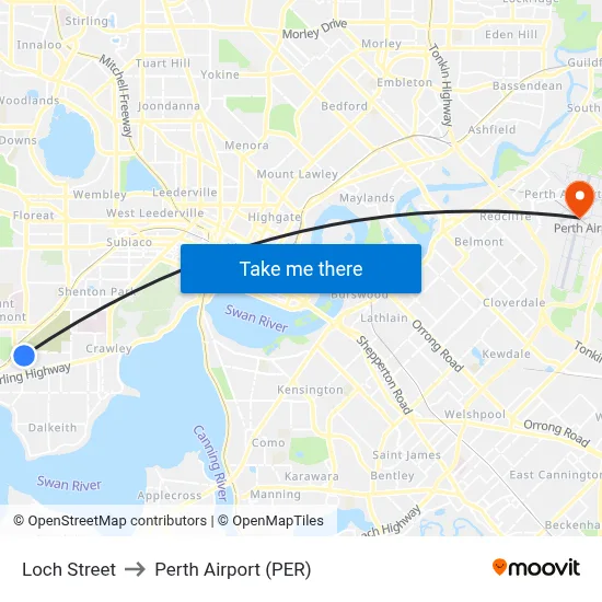 Loch Street to Perth Airport (PER) map