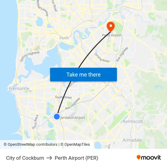 City of Cockburn to Perth Airport (PER) map
