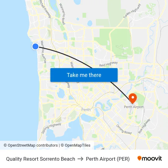 Quality Resort Sorrento Beach to Perth Airport (PER) map