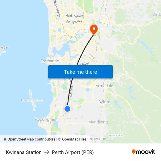 Kwinana Station to Perth Airport (PER) map
