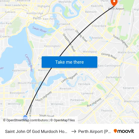 Saint John Of God Murdoch Hospital to Perth Airport (PER) map