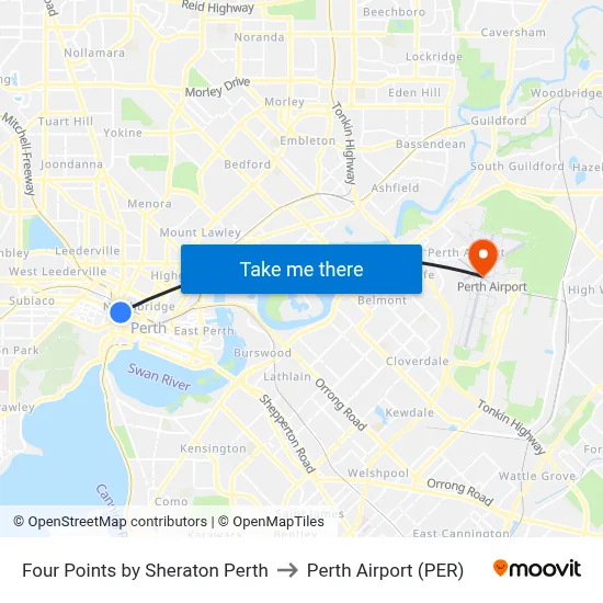 Four Points by Sheraton Perth to Perth Airport (PER) map