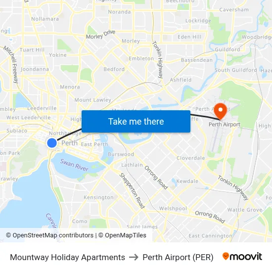 Mountway Holiday Apartments to Perth Airport (PER) map