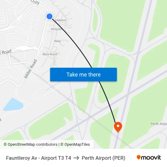 Fauntleroy Av  - Airport T3 T4 to Perth Airport (PER) map