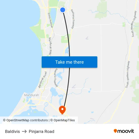 Baldivis to Pinjarra Road map