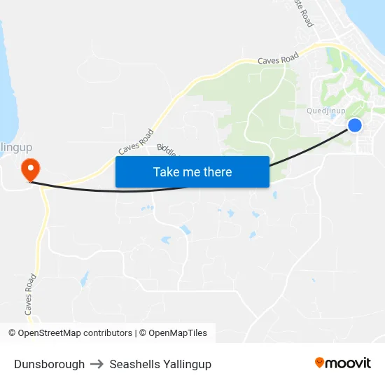 Dunsborough to Seashells Yallingup map