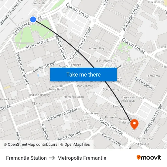 Fremantle Station to Metropolis Fremantle map
