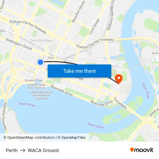 Perth to WACA Ground map