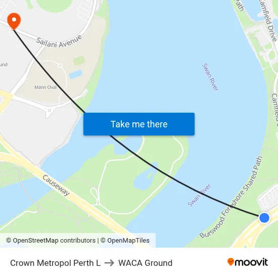 Crown Metropol Perth L to WACA Ground map