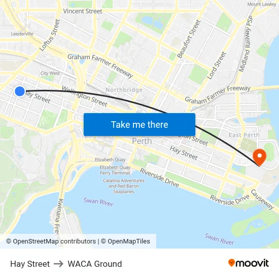 Hay Street to WACA Ground map