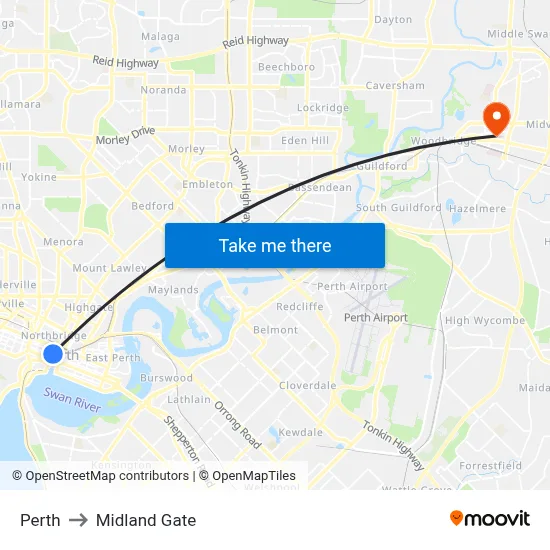 Perth to Midland Gate map