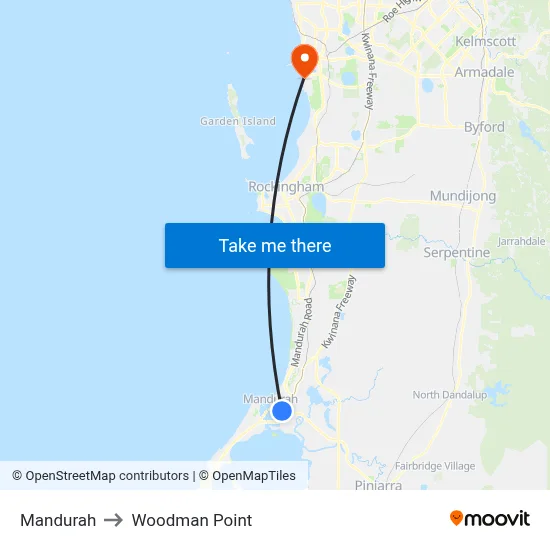 Mandurah to Woodman Point map