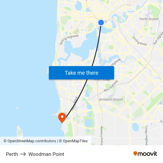 Perth to Woodman Point map