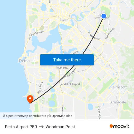 Perth Airport PER to Woodman Point map