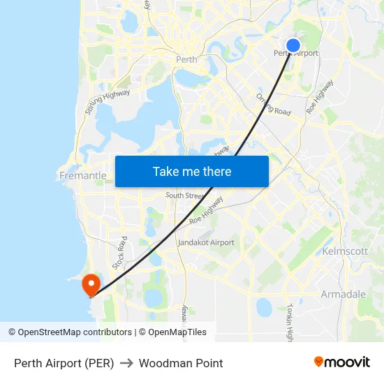 Perth Airport (PER) to Woodman Point map