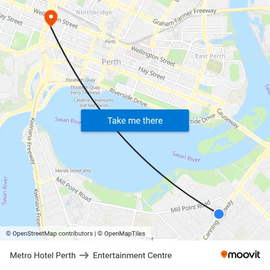 Metro Hotel Perth to Entertainment Centre map
