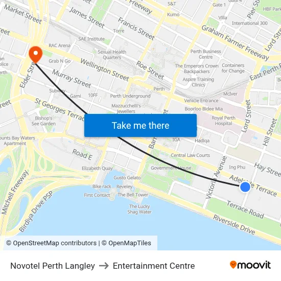 Novotel Perth Langley to Entertainment Centre map
