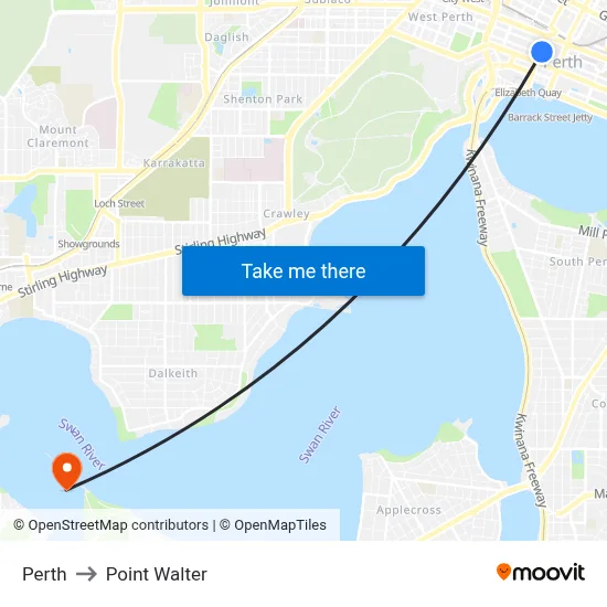 Perth to Point Walter map