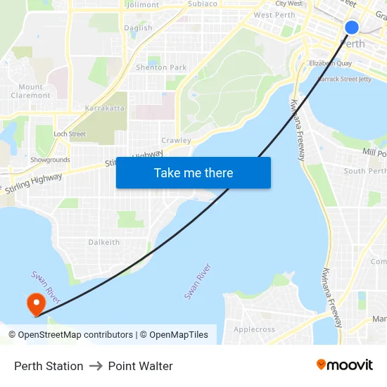 Perth Station to Point Walter map