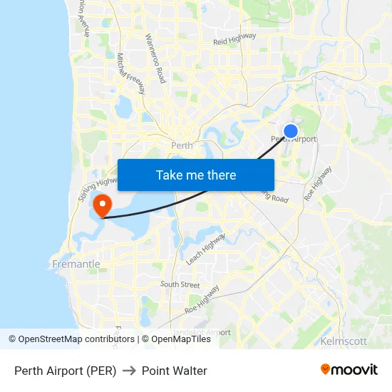 Perth Airport (PER) to Point Walter map