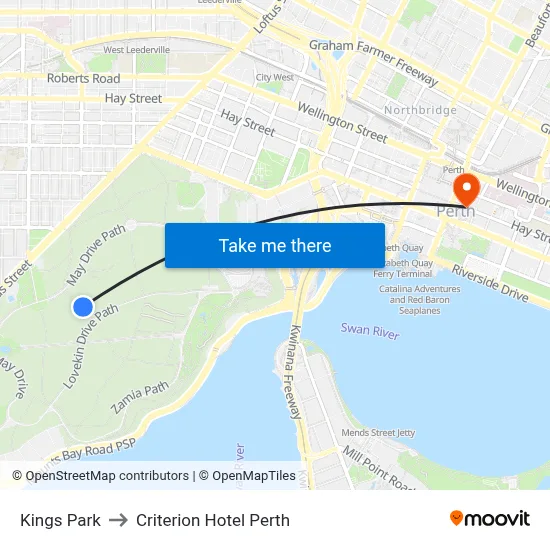 Kings Park to Criterion Hotel Perth map