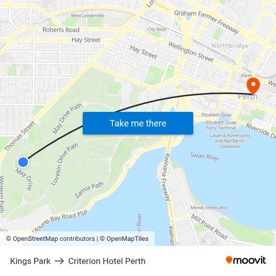 Kings Park to Criterion Hotel Perth map