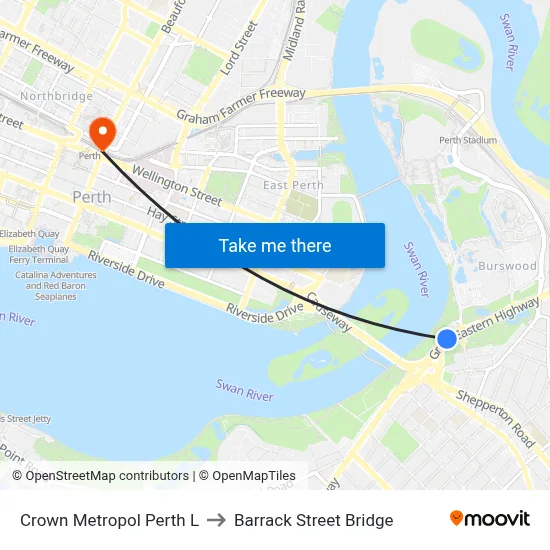 Crown Metropol Perth L to Barrack Street Bridge map