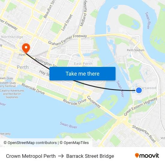 Crown Metropol Perth to Barrack Street Bridge map