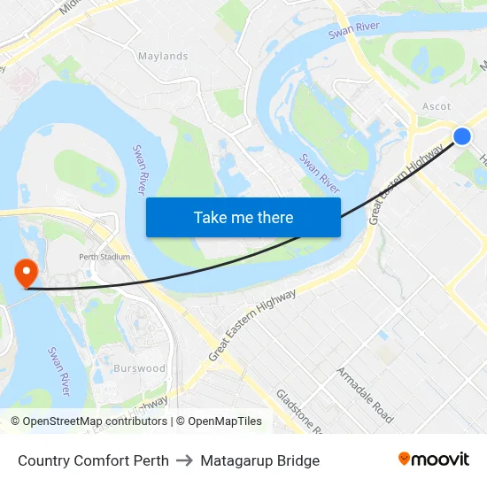 Country Comfort Perth to Matagarup Bridge map