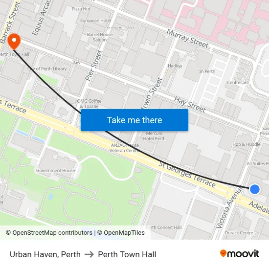 Urban Haven, Perth to Perth Town Hall map