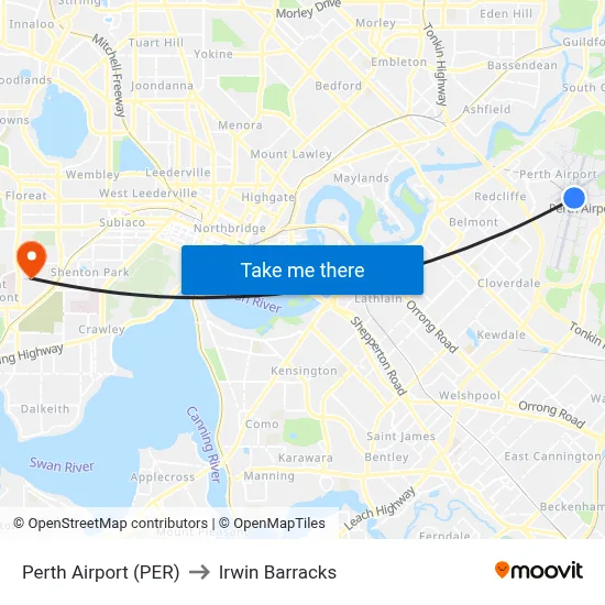 Perth Airport (PER) to Irwin Barracks map
