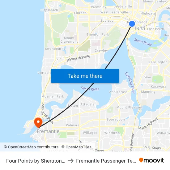 Four Points by Sheraton Perth to Fremantle Passenger Terminal map