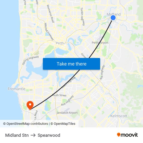 Midland Stn to Spearwood map
