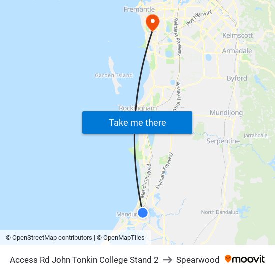 Access Rd John Tonkin College Stand 2 to Spearwood map