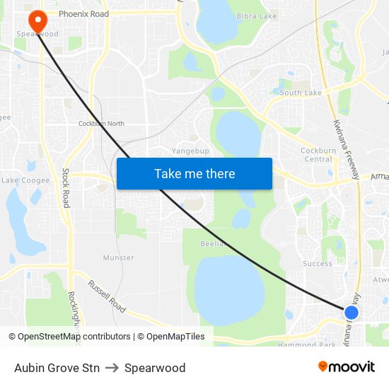 Aubin Grove Stn to Spearwood map