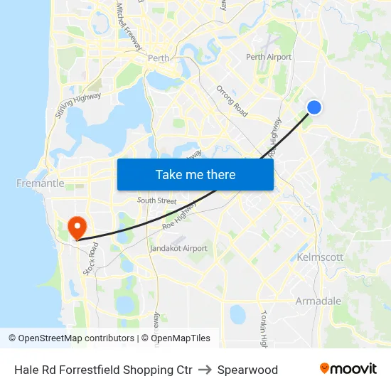 Hale Rd Forrestfield Shopping Ctr to Spearwood map