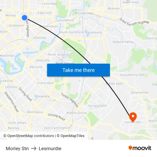 Morley Stn to Lesmurdie map