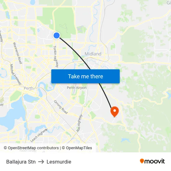 Ballajura Stn to Lesmurdie map