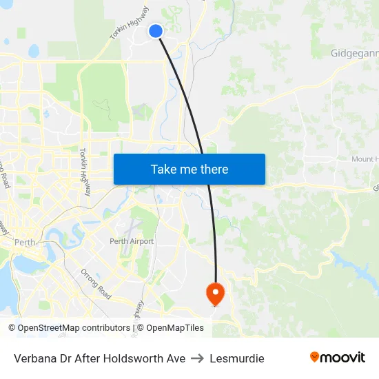 Verbana Dr After Holdsworth Ave to Lesmurdie map