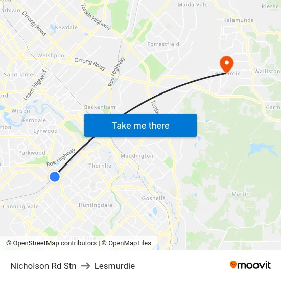 Nicholson Rd Stn to Lesmurdie map