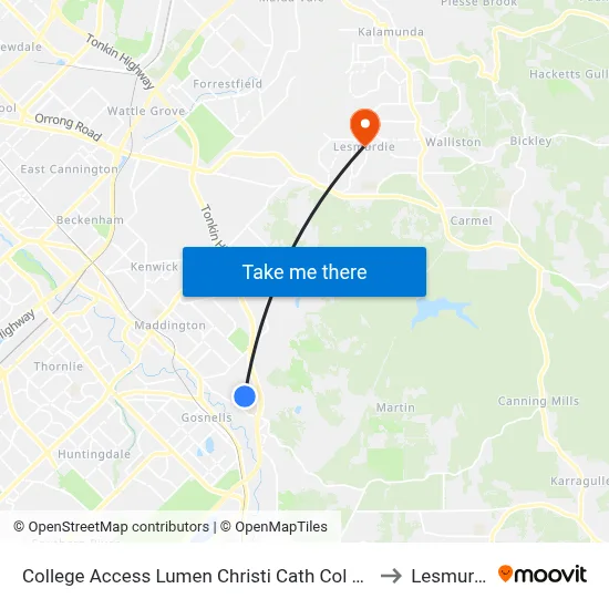 College Access Lumen Christi Cath Col Stand 4 to Lesmurdie map
