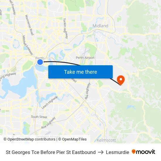 St Georges Tce Before Pier St Eastbound to Lesmurdie map
