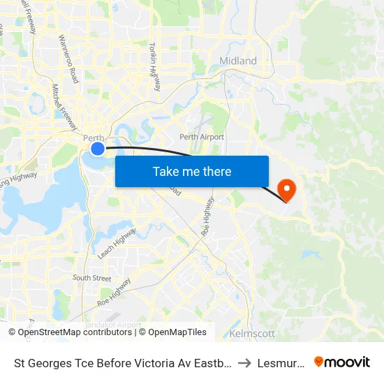 St Georges Tce Before Victoria Av Eastbound to Lesmurdie map